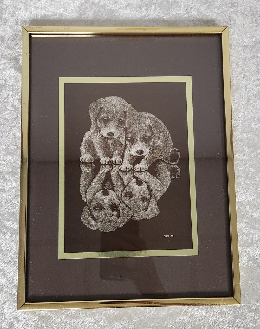 Vintage Chaplan Reflections Lithograph Puppy Dog Art Print